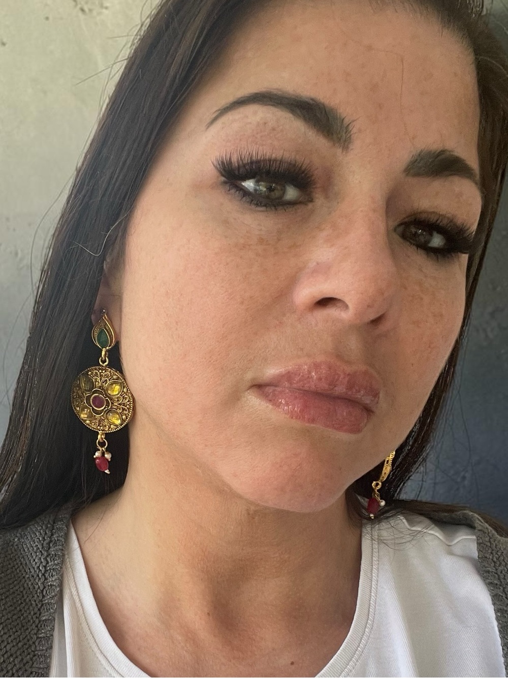 Indian Style Gold Tone Filigree Multicolor Stone Statement Earrings